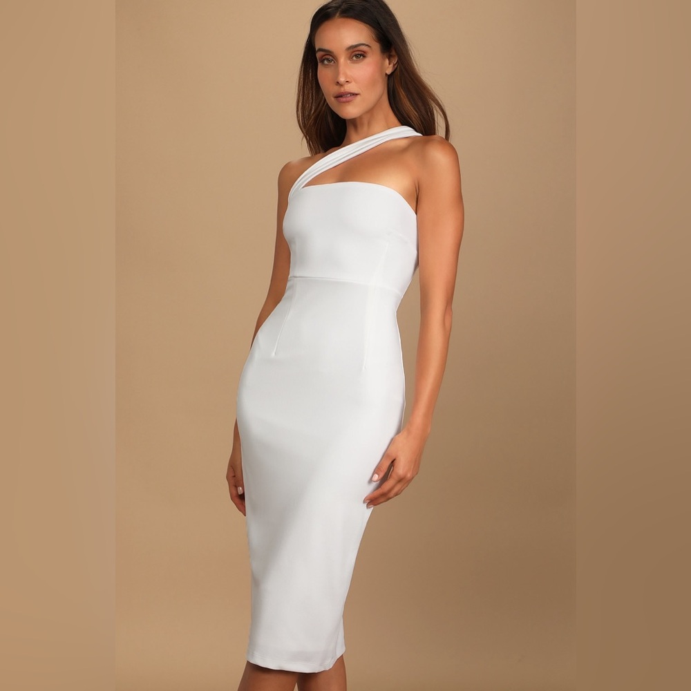 NWT LuLu’s Hold Your Attention Ivory One-Shoulder Sleeveless Midi Dress SZ L
